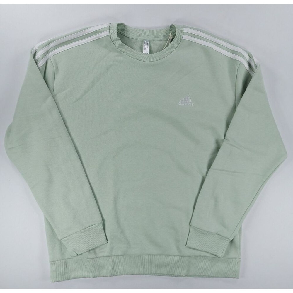 Adidas Women's XL Essentials 3-Stripes Sweatshirt Crewneck Linen Green Pullover